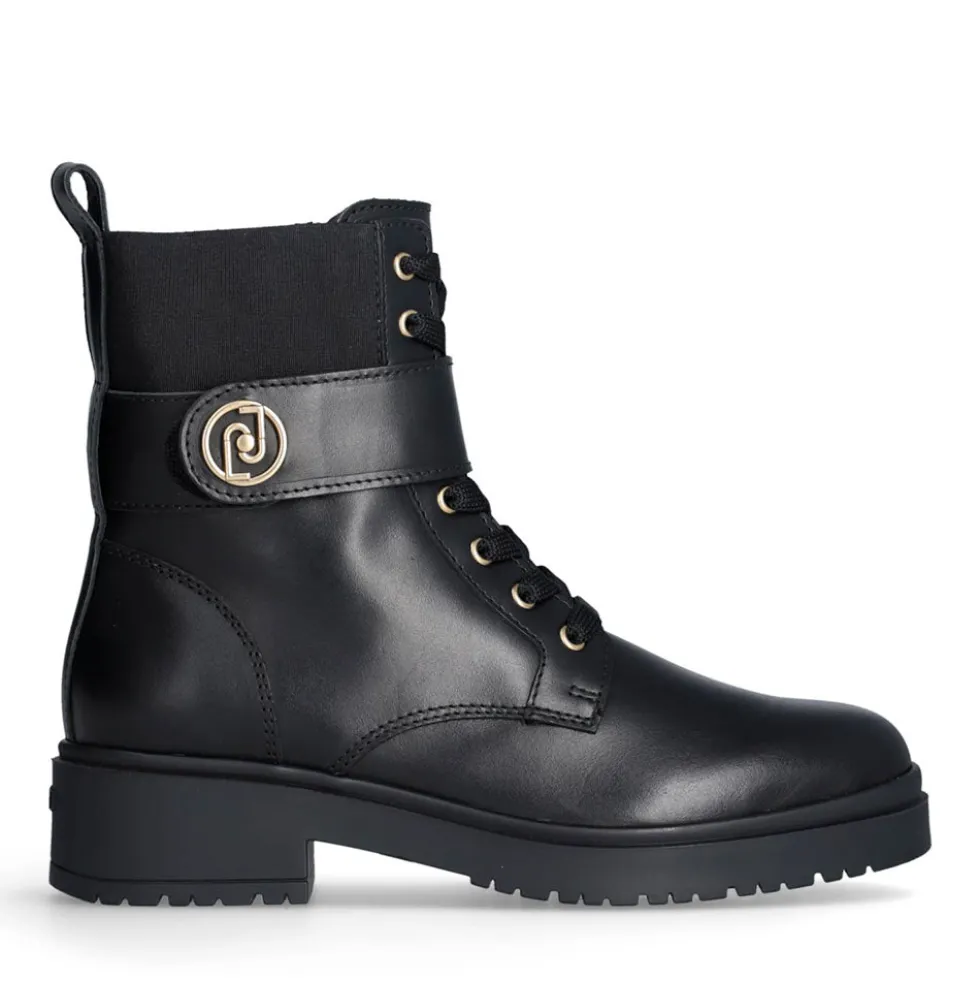Anfibi Donna LIU JO New Nancy Eco 2-1 in Pelle Nera con Inserto Elastico