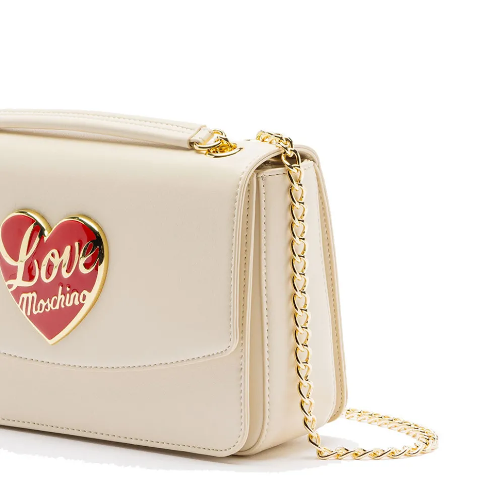 Borsa a Spalla e a Tracolla LOVE MOSCHINO Avorio con Cuore Rosso con Logo