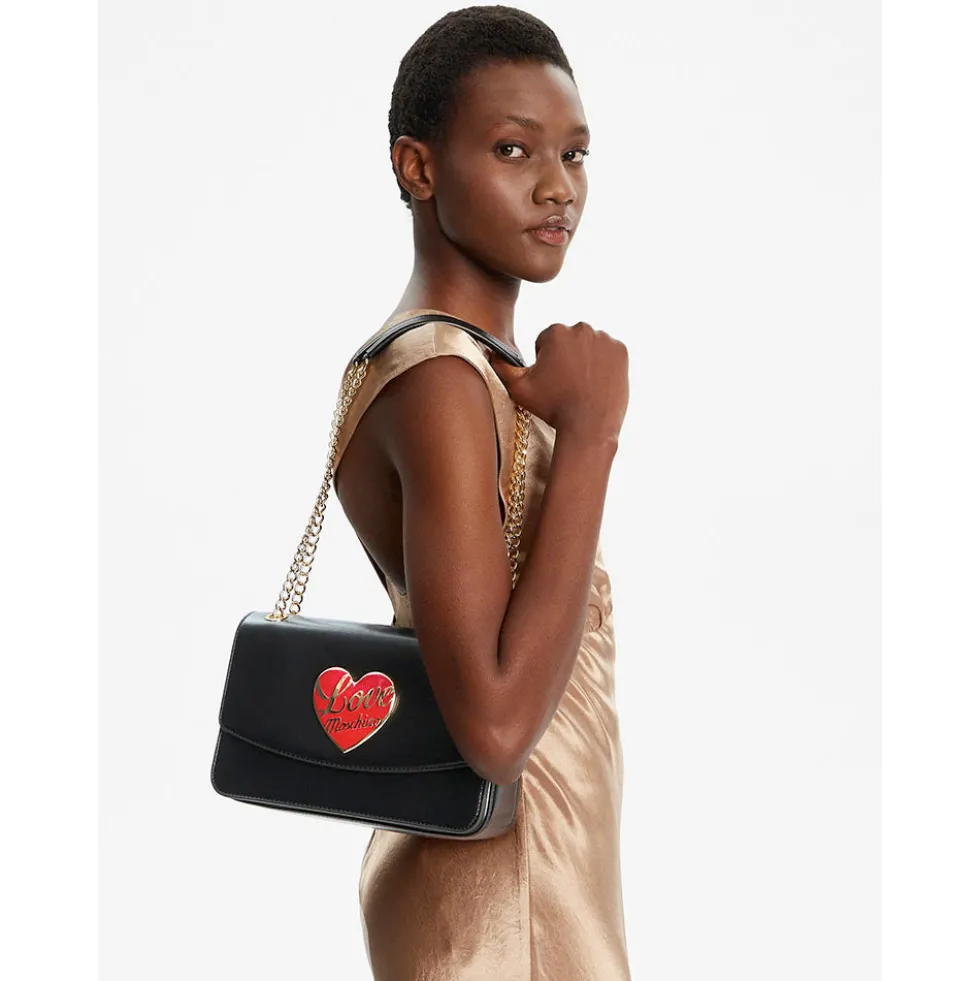 Borsa a Spalla e a Tracolla LOVE MOSCHINO Nera con Cuore Rosso con Logo