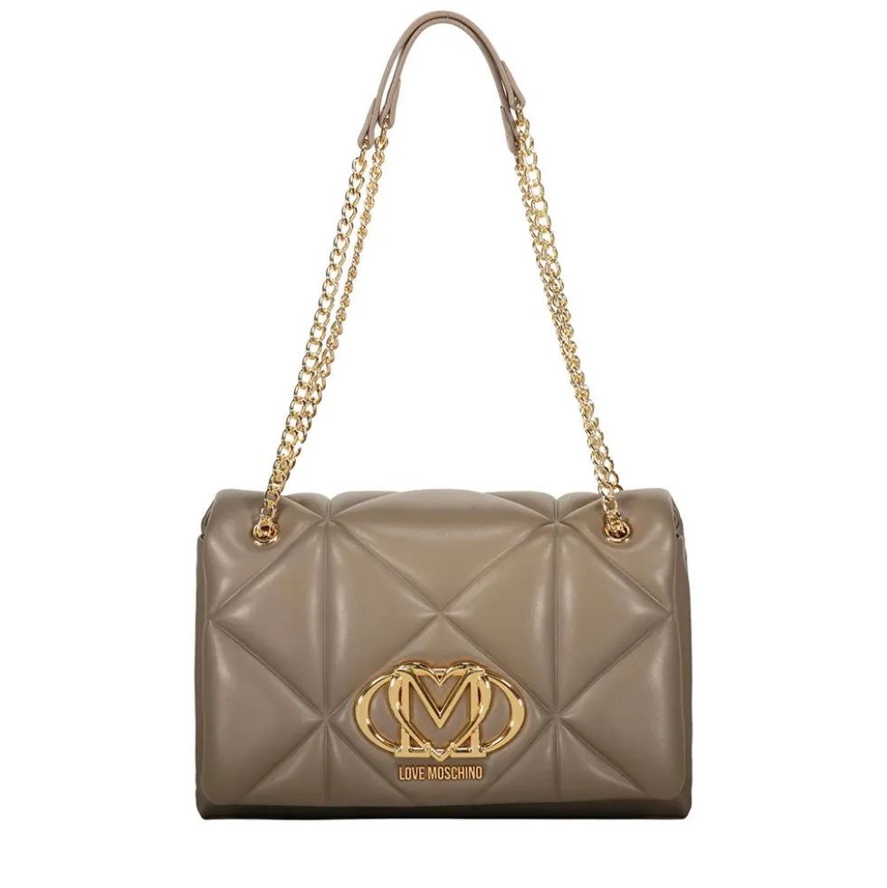 Borsa a Spalla e a Tracolla Trapuntata LOVE MOSCHINO linea Embossed Taupe