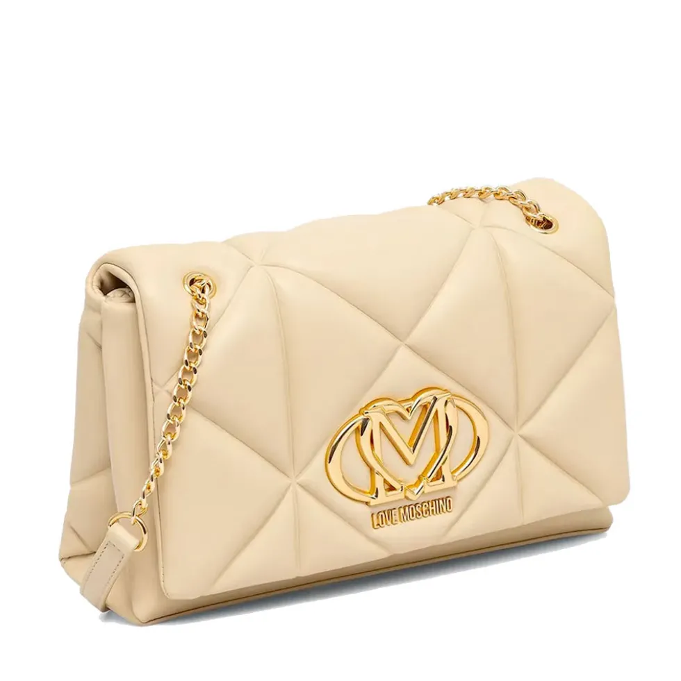 Borsa a Spalla e a Tracolla Trapuntata LOVE MOSCHINO linea Embossed color Burro
