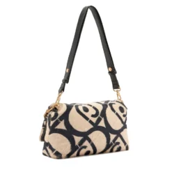 Borsa a Spalla Media LIU JO linea LaPuffy in Pelliccia Sintetica Beige con Logo All Over