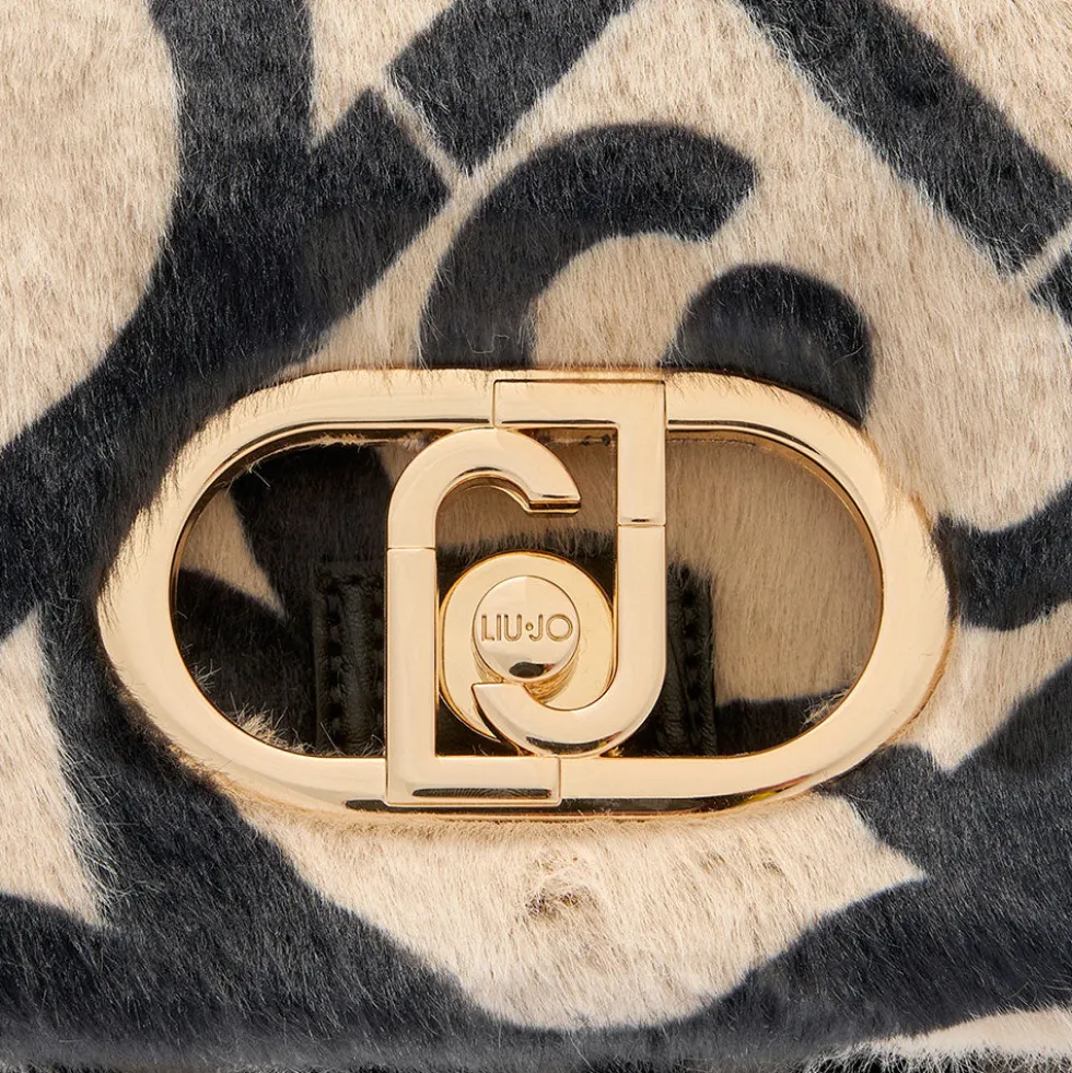 Borsa a Spalla Media LIU JO linea LaPuffy in Pelliccia Sintetica Beige con Logo All Over
