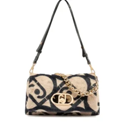 Borsa a Spalla Media LIU JO linea LaPuffy in Pelliccia Sintetica Beige con Logo All Over