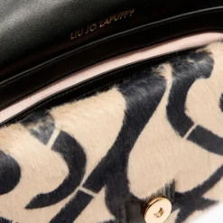 Borsa a Spalla Media LIU JO linea LaPuffy in Pelliccia Sintetica Beige con Logo All Over