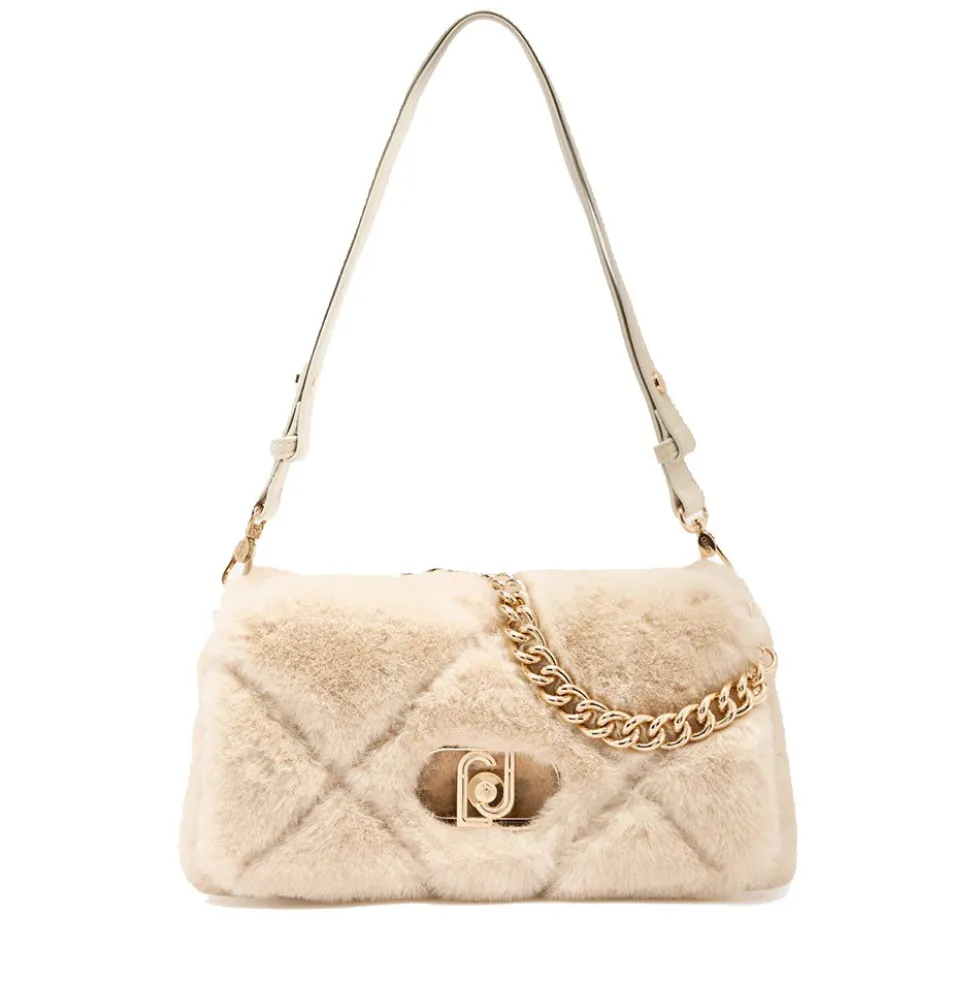 Borsa a Spalla Media LIU JO linea LaPuffy in Pelliccia Sintetica Trapuntata Marmo