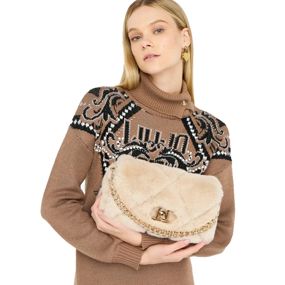 Borsa a Spalla Media LIU JO linea LaPuffy in Pelliccia Sintetica Trapuntata Marmo