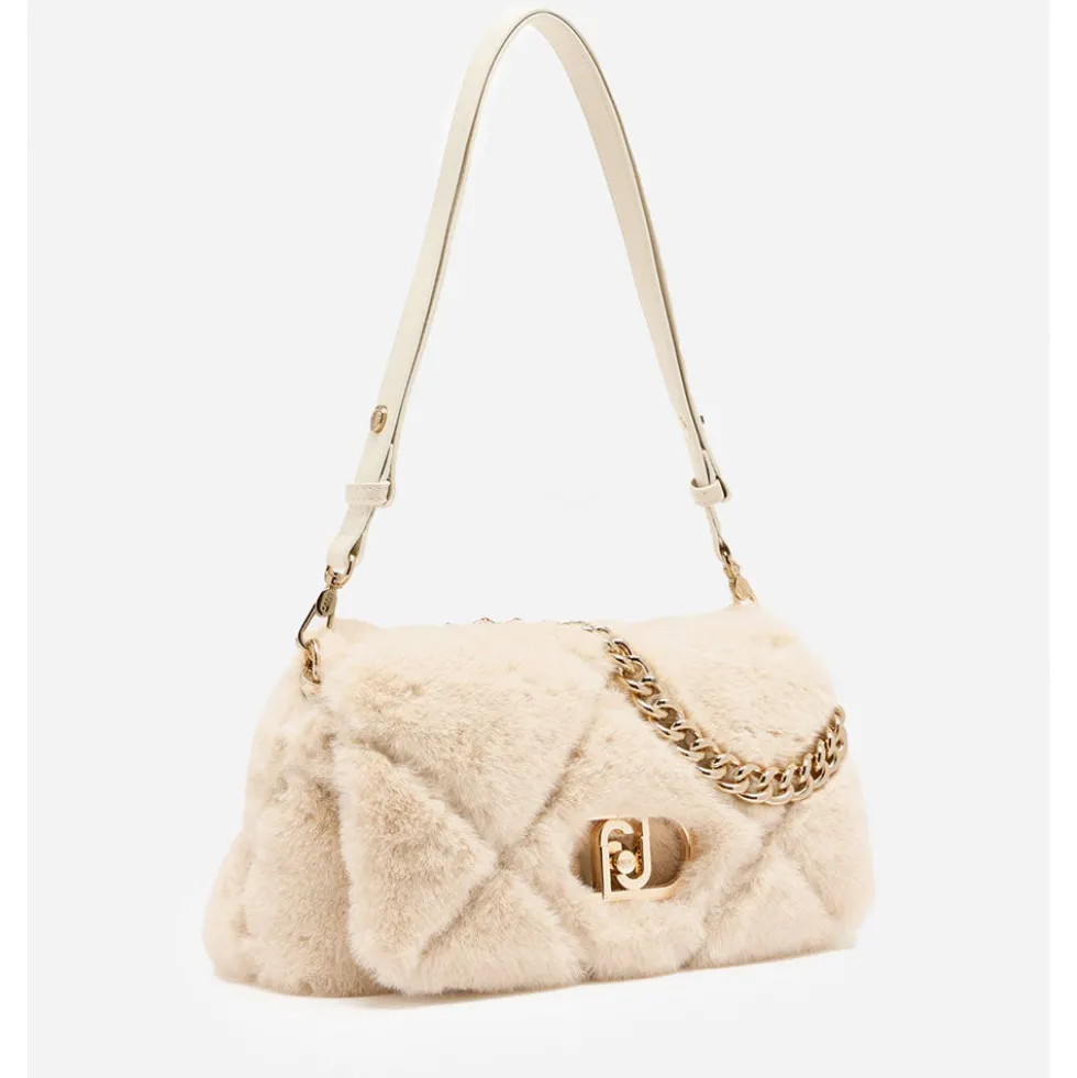 Borsa a Spalla Media LIU JO linea LaPuffy in Pelliccia Sintetica Trapuntata Marmo