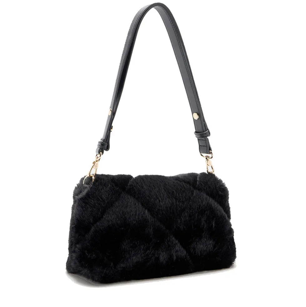 Borsa a Spalla Media LIU JO linea LaPuffy in Pelliccia Sintetica Trapuntata Nera