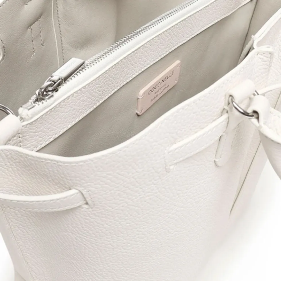 Borsa Donna a Mano a Secchiello COCCINELLE in Pelle Colore Blanco linea Flores Misura Piccola