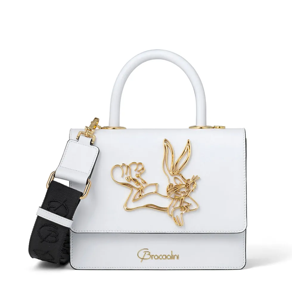 Borsa Donna a Mano BRACCIALINI linea Audrey Bugs Bunny in Pelle Bianca