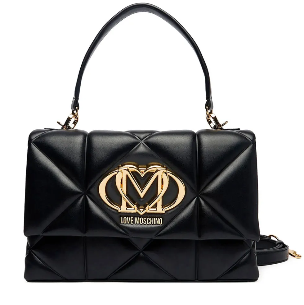 Borsa Donna a Mano con Tracolla LOVE MOSCHINO linea Embossed Trapuntata Nera