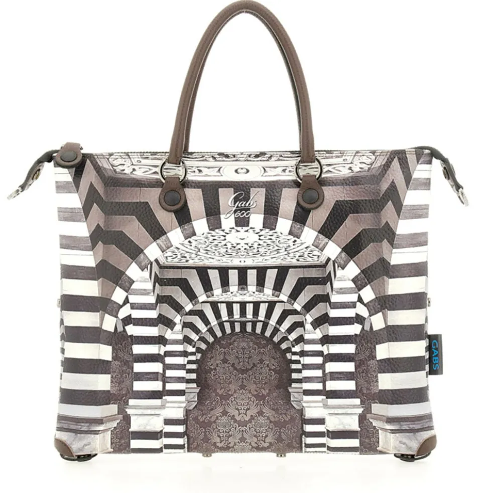 Borsa Donna a Mano con Tracolla GABS G3 PLUS Large in Pelle stampa Portone B/N