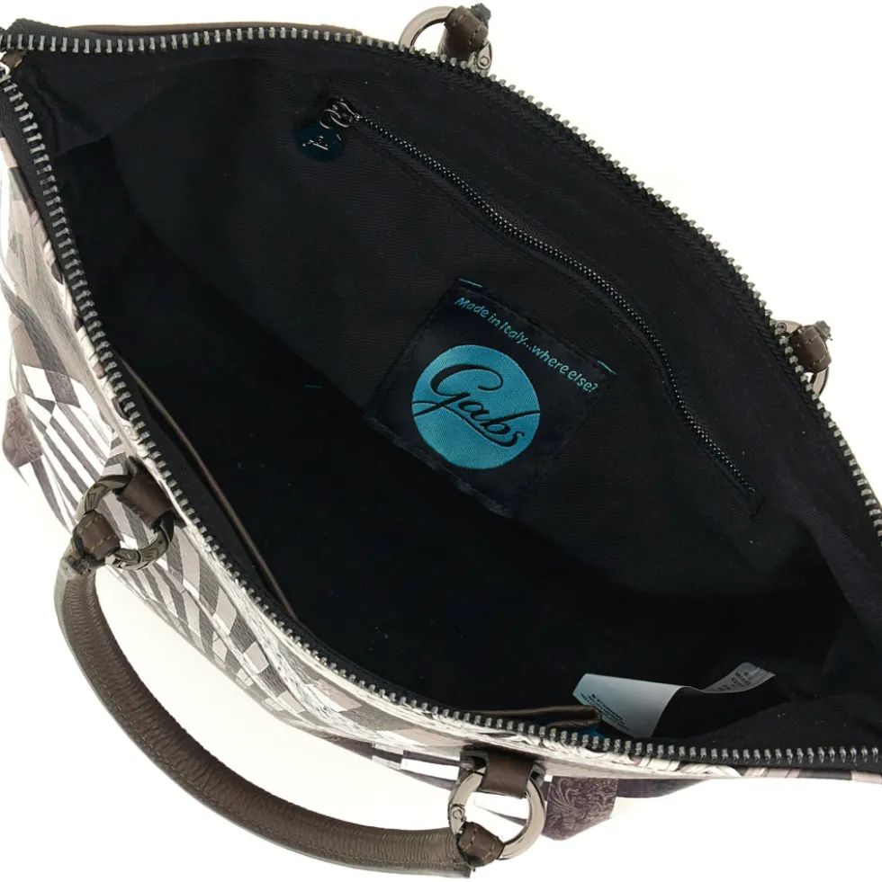 Borsa Donna a Mano con Tracolla GABS G3 PLUS Large in Pelle stampa Portone B/N