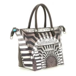 Borsa Donna a Mano con Tracolla GABS G3 PLUS Large in Pelle stampa Portone B/N