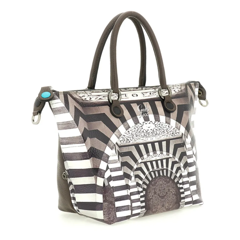 Borsa Donna a Mano con Tracolla GABS G3 PLUS Large in Pelle stampa Portone B/N