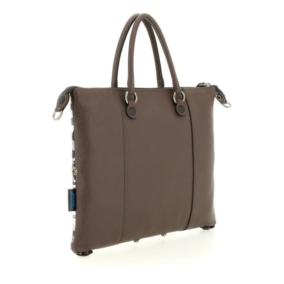 Borsa Donna a Mano con Tracolla GABS G3 PLUS Large in Pelle stampa Portone B/N