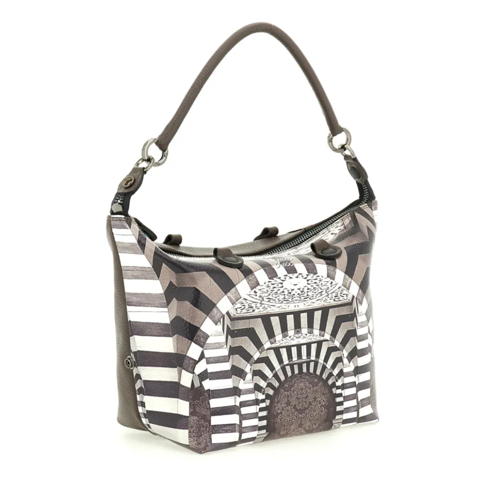 Borsa Donna a Mano con Tracolla GABS G3 PLUS Large in Pelle stampa Portone B/N