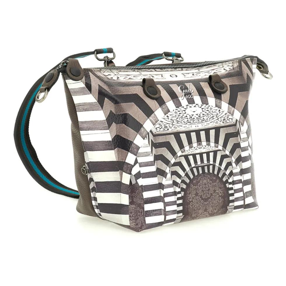 Borsa Donna a Mano con Tracolla GABS G3 PLUS Large in Pelle stampa Portone B/N