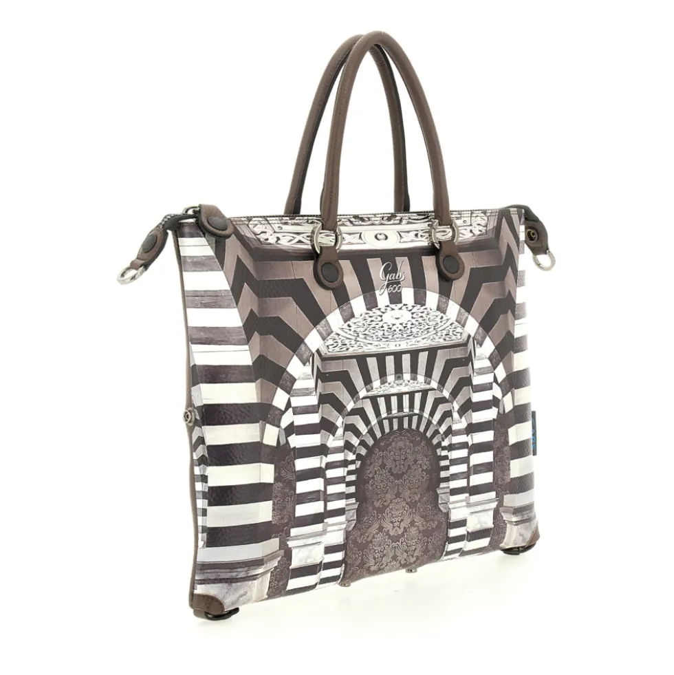 Borsa Donna a Mano con Tracolla GABS G3 PLUS Medium in Pelle stampa Portone B/N