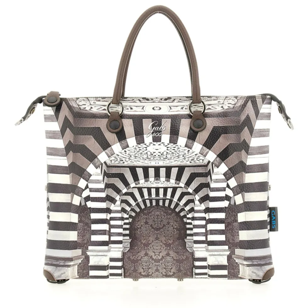 Borsa Donna a Mano con Tracolla GABS G3 PLUS Medium in Pelle stampa Portone B/N