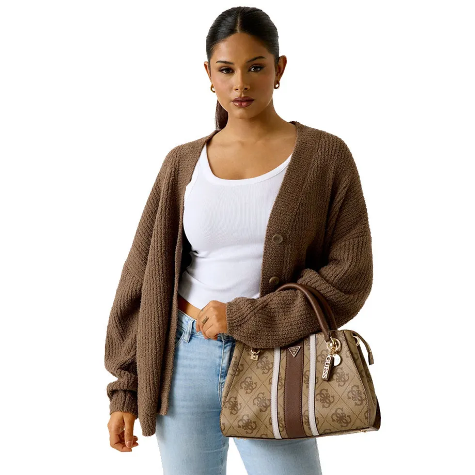 Borsa Donna a Mano GUESS Linea Noelle Colore Latte Logo - Brown