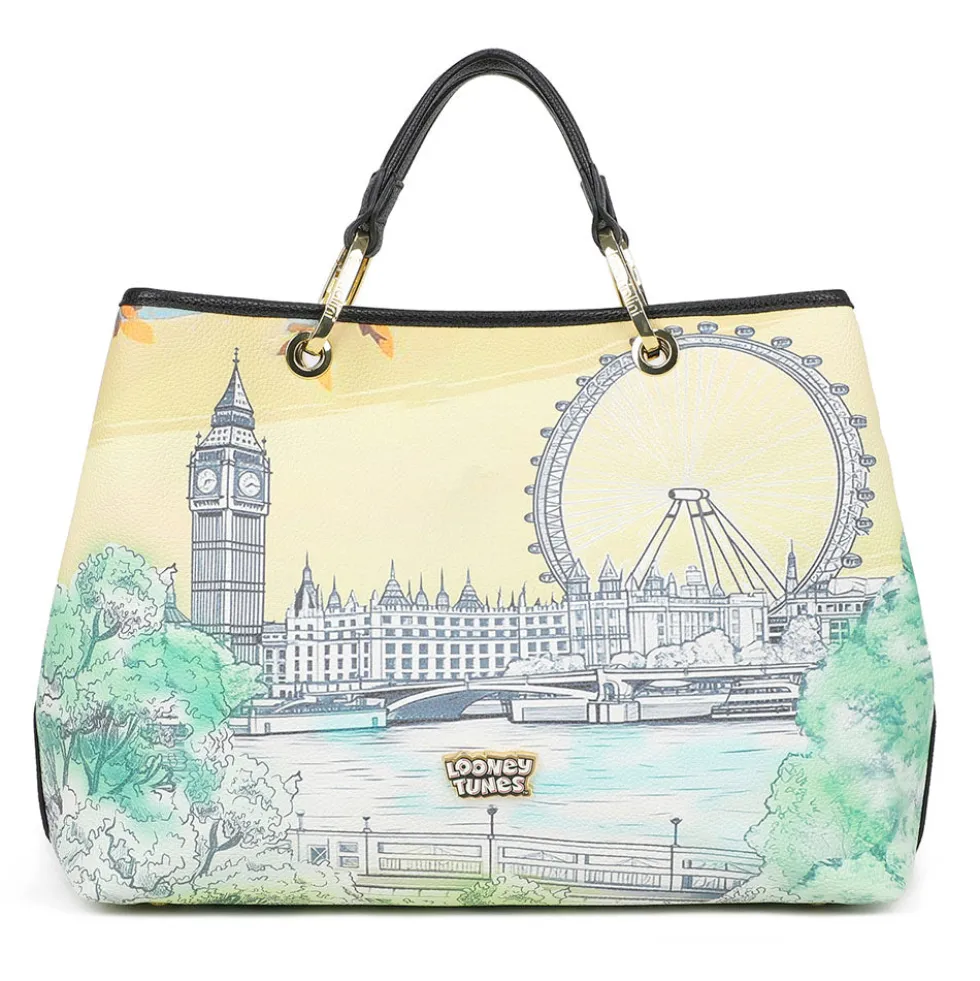Borsa Donna a Mano Large BRACCIALINI linea Cartoline Looney Tunes stampa Londra