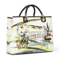 Borsa Donna a Mano Large BRACCIALINI linea Cartoline stampa Firenze