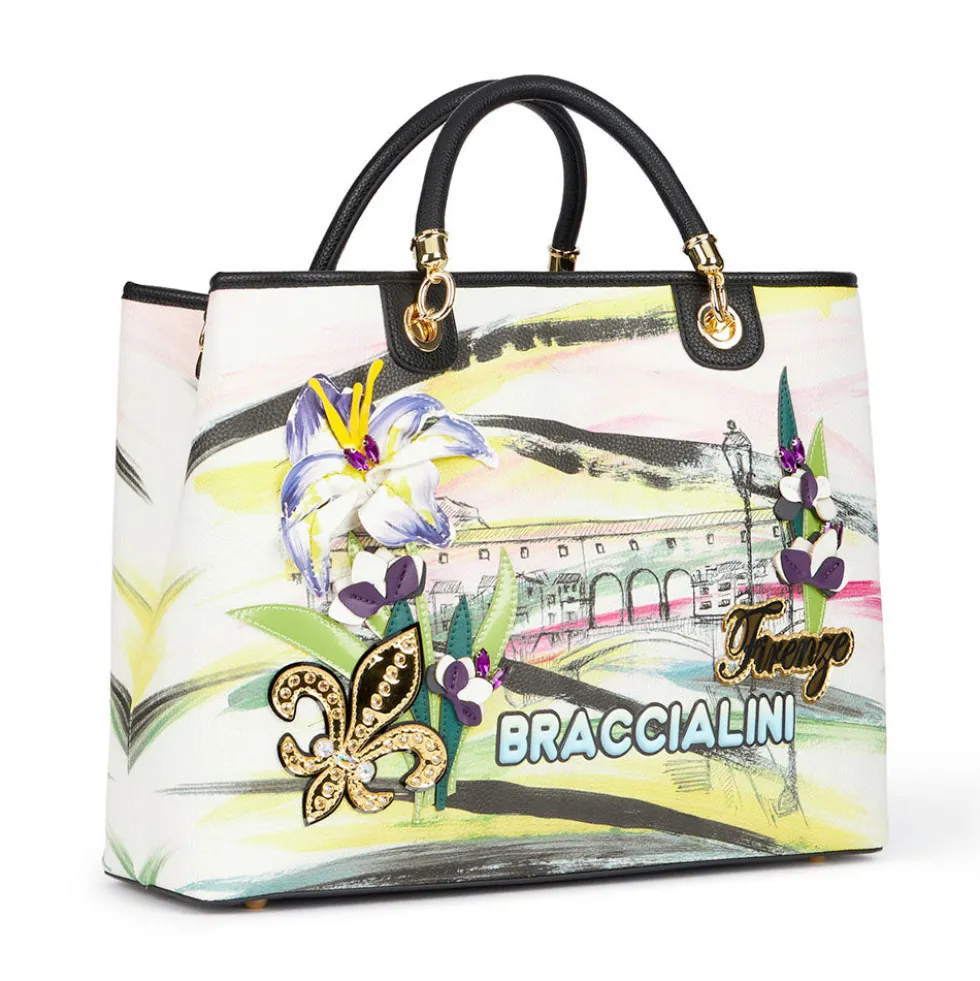 Borsa Donna a Mano Large BRACCIALINI linea Cartoline stampa Firenze