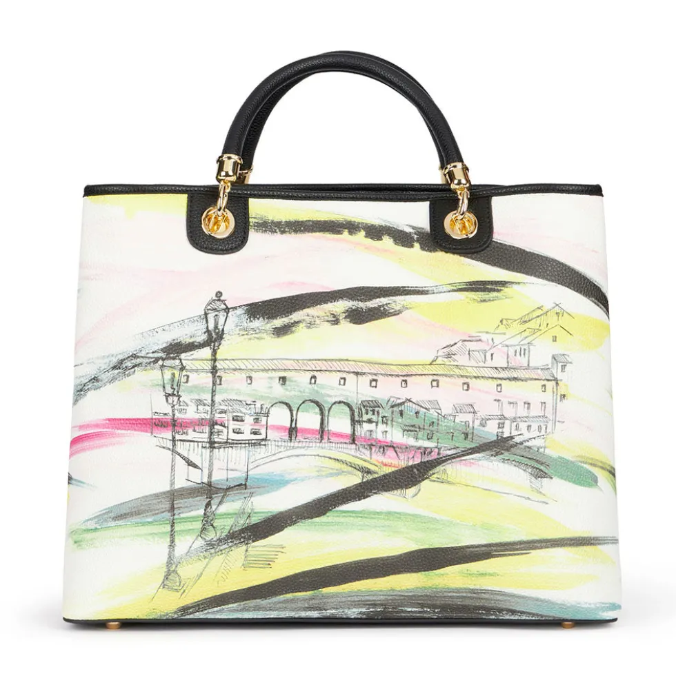Borsa Donna a Mano Large BRACCIALINI linea Cartoline stampa Firenze