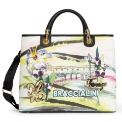 Borsa Donna a Mano Large BRACCIALINI linea Cartoline stampa Firenze