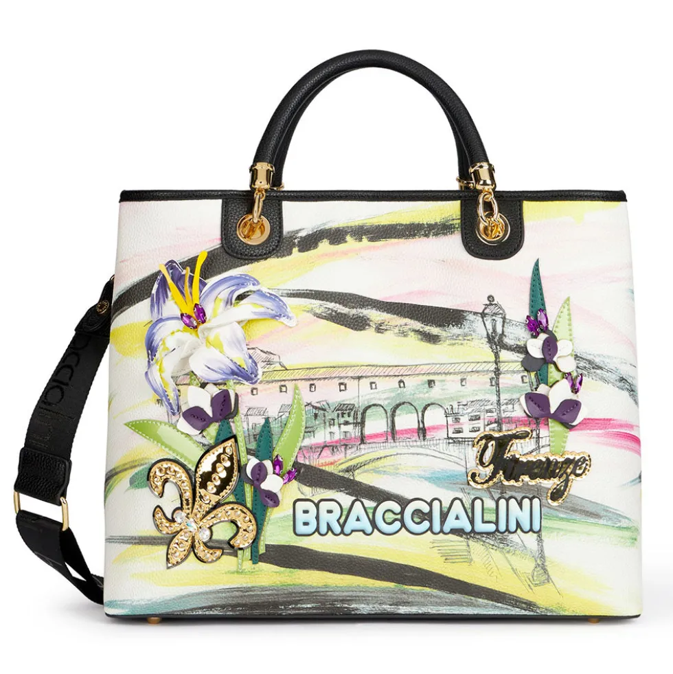 Borsa Donna a Mano Large BRACCIALINI linea Cartoline stampa Firenze