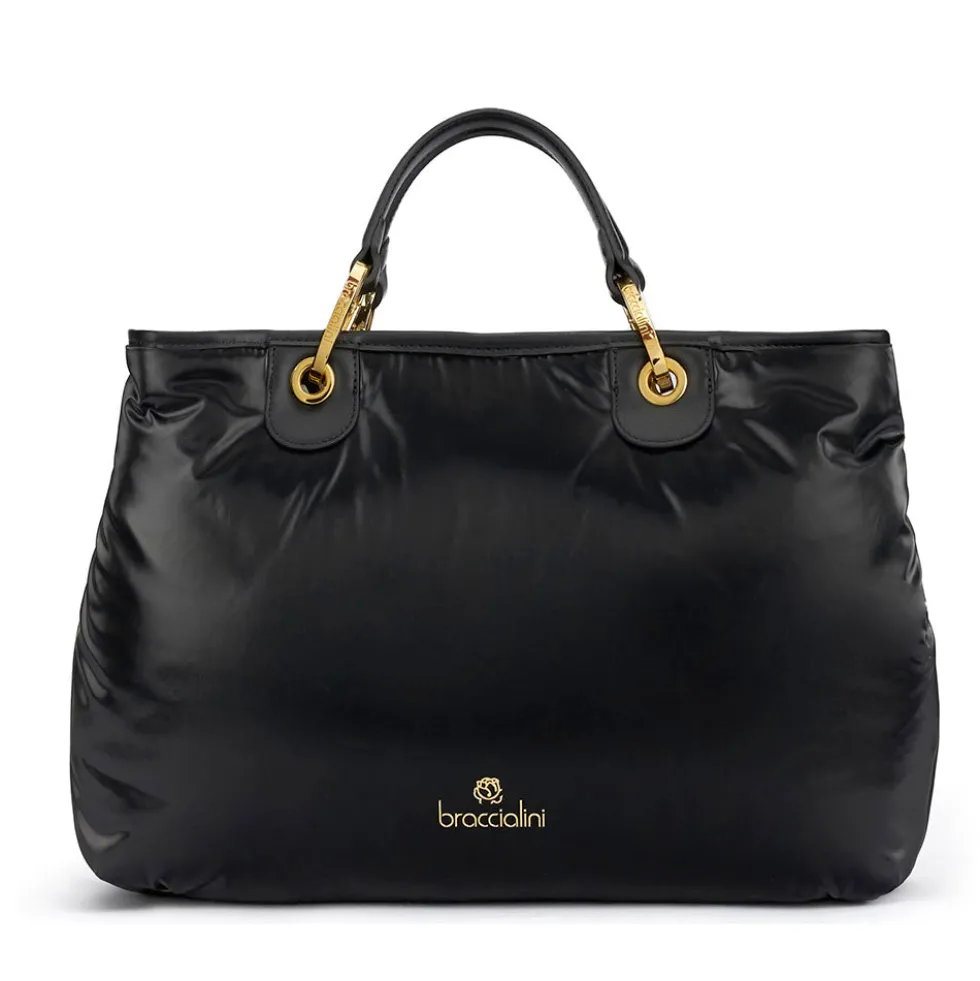 Borsa Donna a Mano Large BRACCIALINI linea Beth Puffy in Nylon Nero