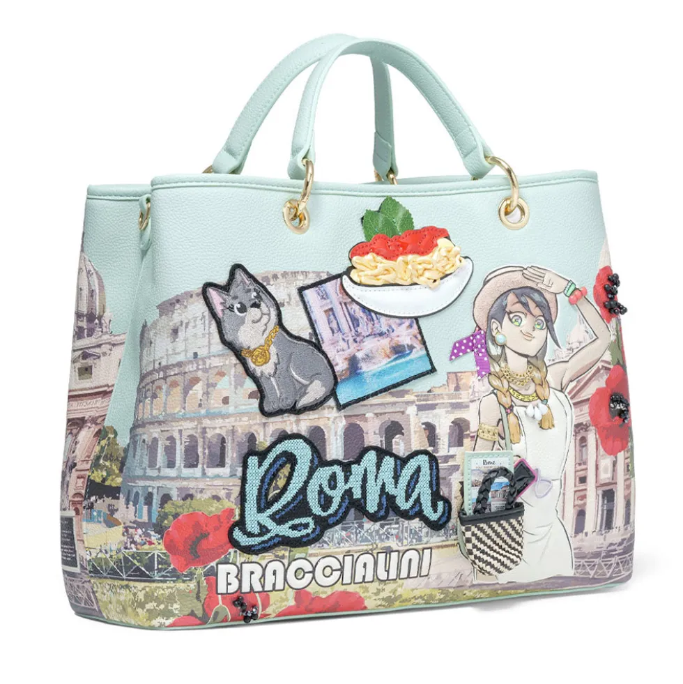 Borsa Donna a Mano Large BRACCIALINI linea Cartoline stampa Roma