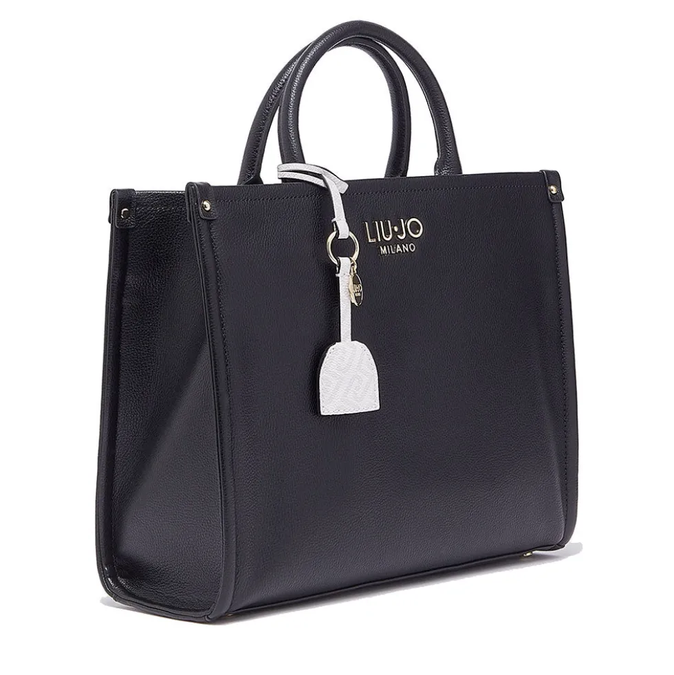 Borsa Donna a Mano Large LIU JO Better stampa Bottalata Nera con Charm