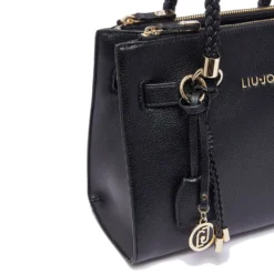 Borsa Donna a Mano LIU JO Better effetto Bottalato Nero con Charm