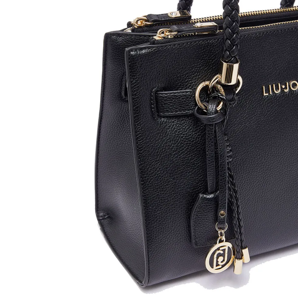 Borsa Donna a Mano LIU JO Better effetto Bottalato Nero con Charm
