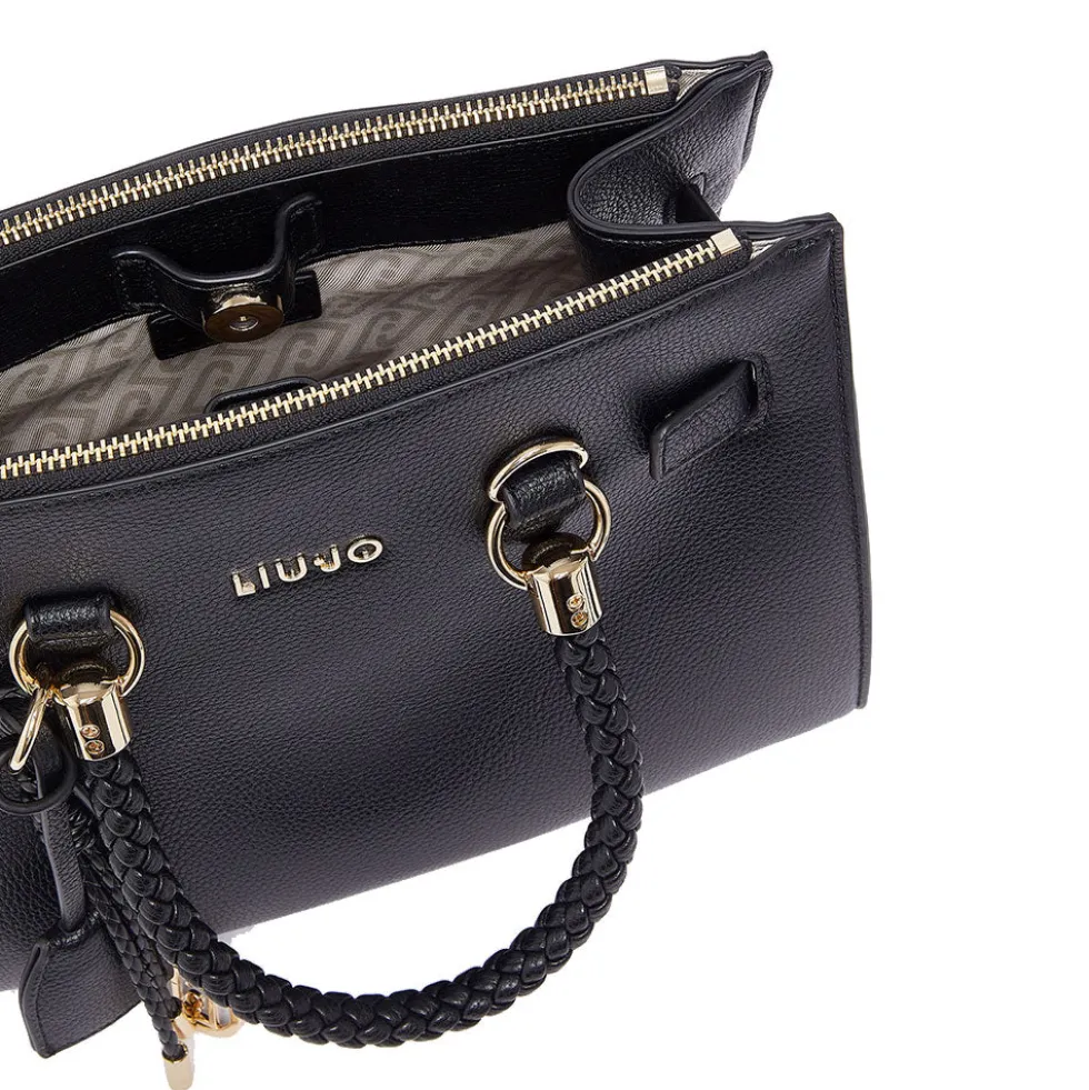 Borsa Donna a Mano LIU JO Better effetto Bottalato Nero con Charm