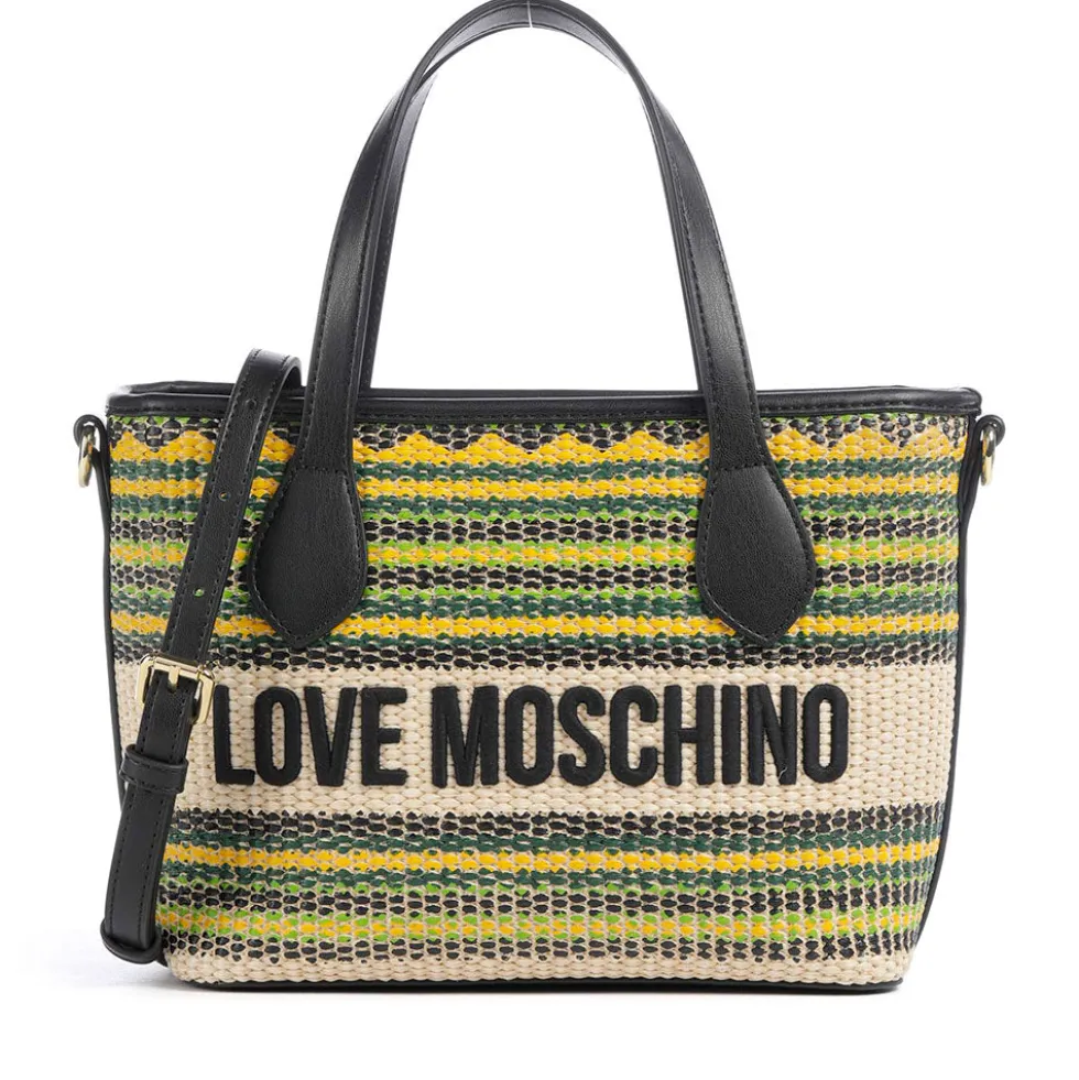 Borsa Donna a Mano LOVE MOSCHINO a Righe Nero Multicolor