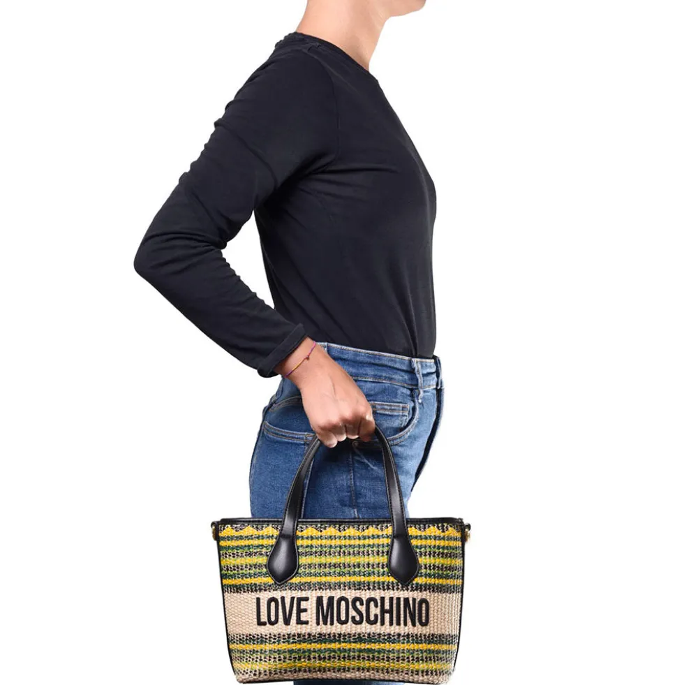 Borsa Donna a Mano LOVE MOSCHINO a Righe Nero Multicolor
