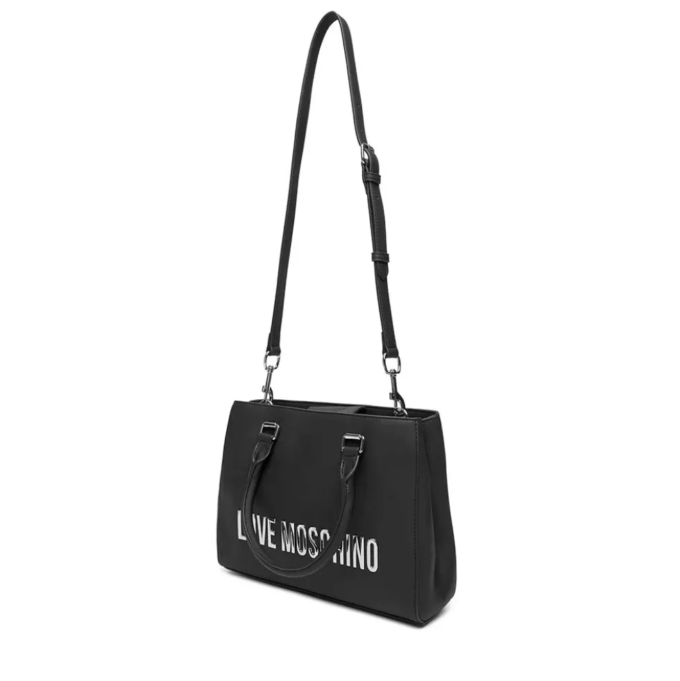 Borsa Donna a Mano LOVE MOSCHINO linea Bold Bag colore Nero e Nikel