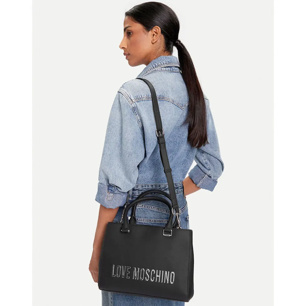 Borsa Donna a Mano LOVE MOSCHINO linea Bold Bag colore Nero e Nikel