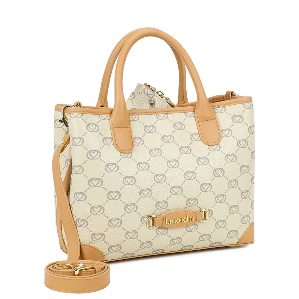 Borsa Donna a Mano Media BRACCIALINI linea Monogram in Pelle Beige