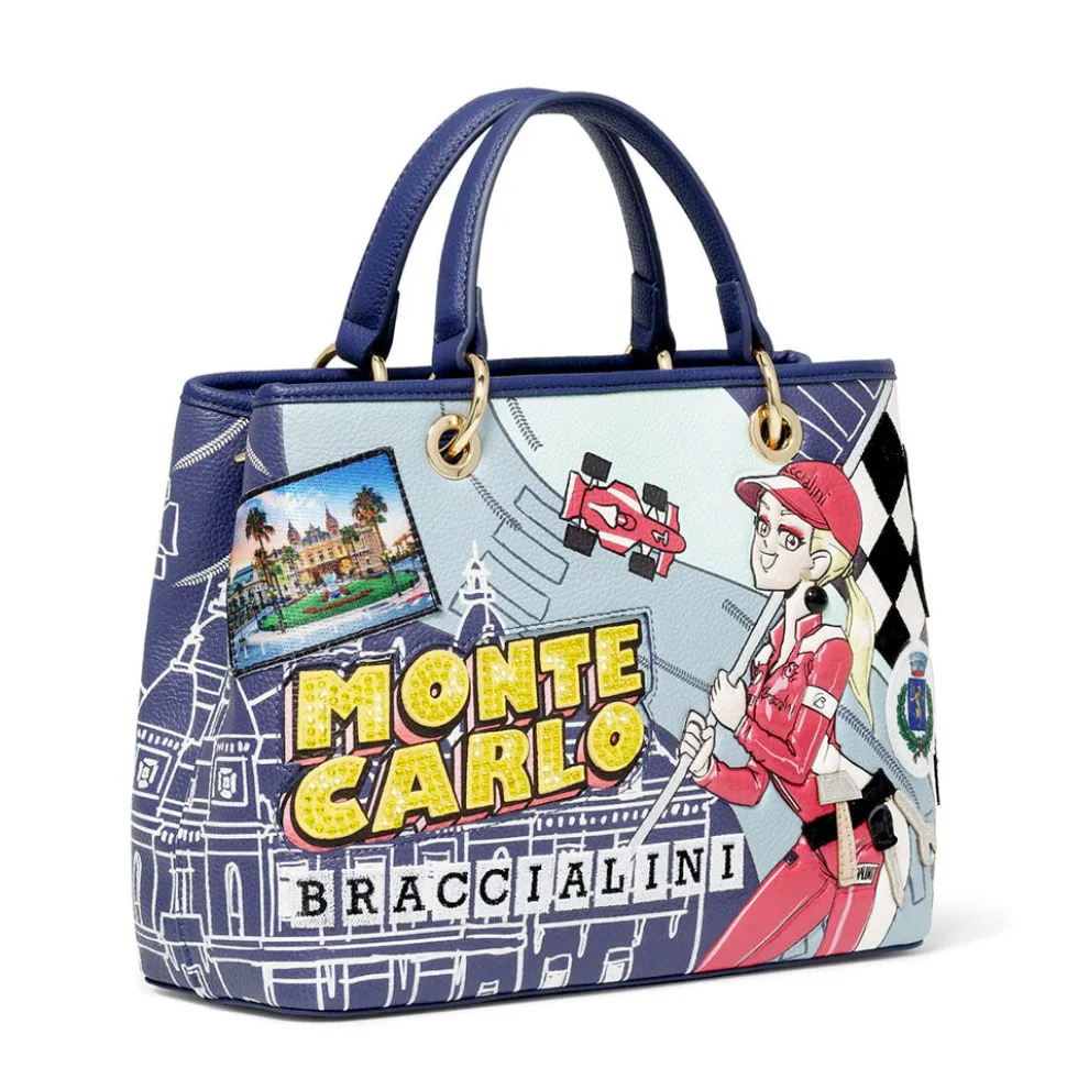 Borsa Donna a Mano Media BRACCIALINI linea Cartoline stampa Montecarlo