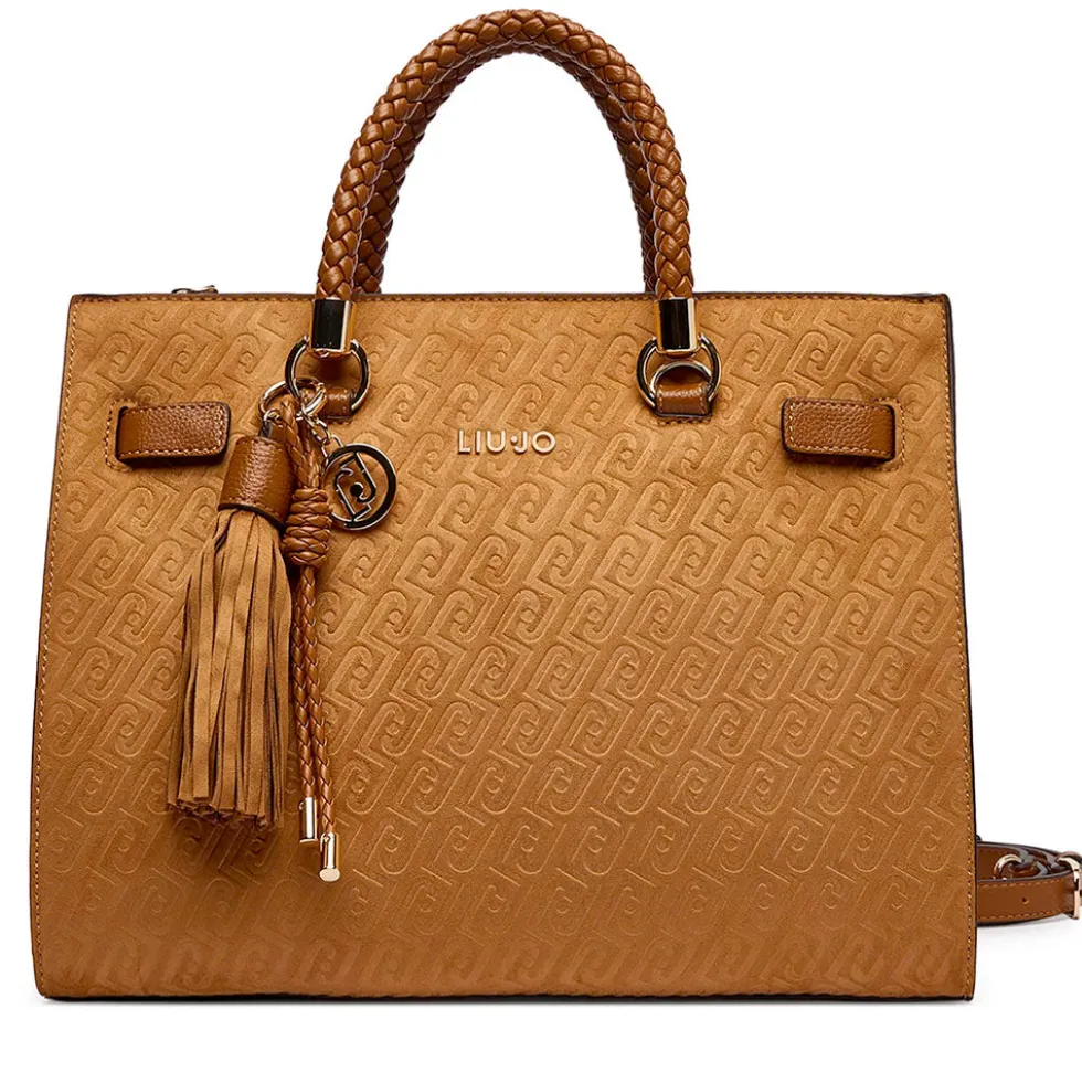 Borsa Donna a Mano Media LIU JO Marrone con Logo Monogram All Over