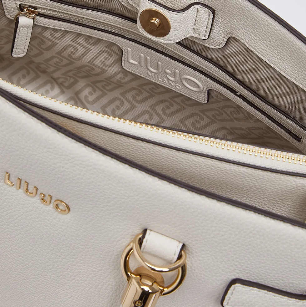 Borsa Donna a Mano Media LIU JO Better effetto Bottalato color Crema con Charm