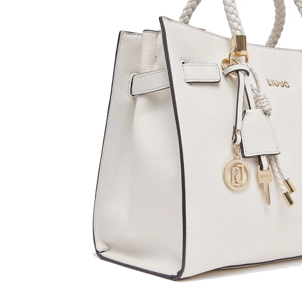 Borsa Donna a Mano Media LIU JO Better effetto Bottalato color Crema con Charm