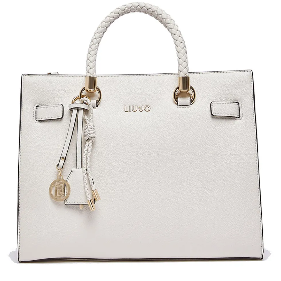 Borsa Donna a Mano Media LIU JO Better effetto Bottalato color Crema con Charm
