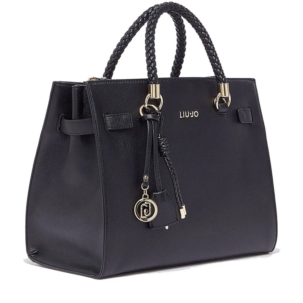 Borsa Donna a Mano Media LIU JO Better effetto Bottalato Nero con Charm