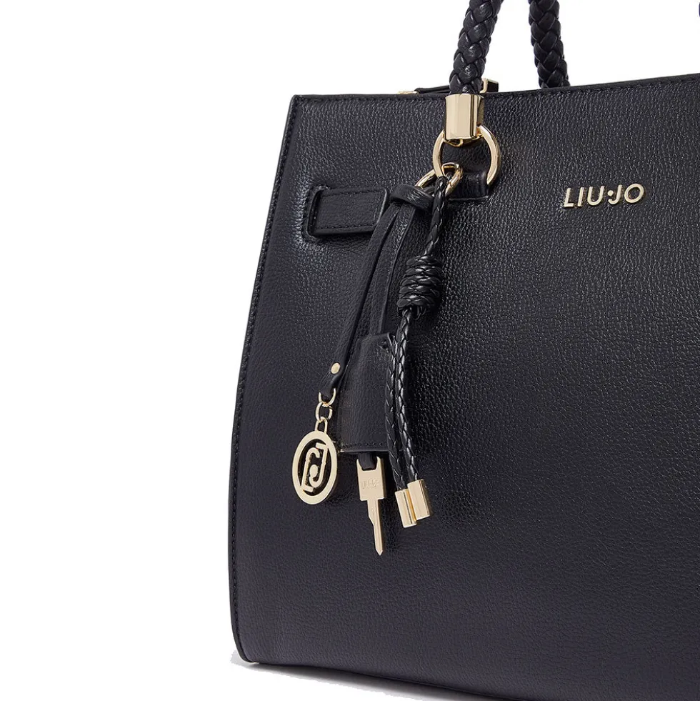 Borsa Donna a Mano Media LIU JO Better effetto Bottalato Nero con Charm